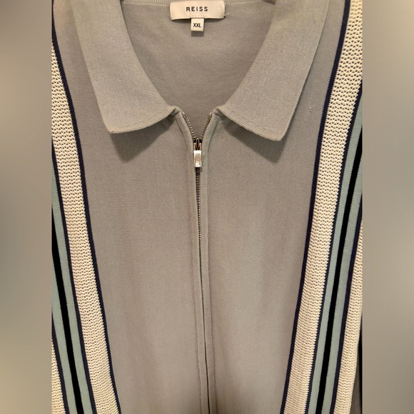 REISS DONNIE STRIPED ZIP THROUGH GREY JUMPER SWEATER - Picture 3 of 5
